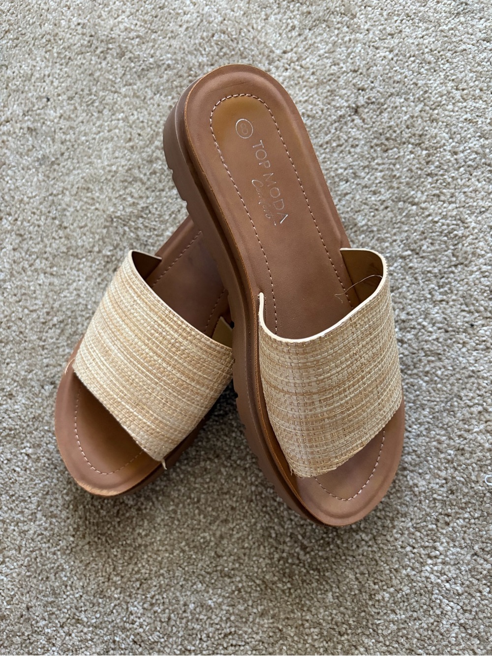 Natural Raffia Slide Sandals